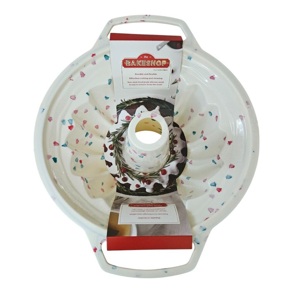 NEW Bakeshop by Masterclass Christmas Silicone Bundt Cake Mold in Creamy White